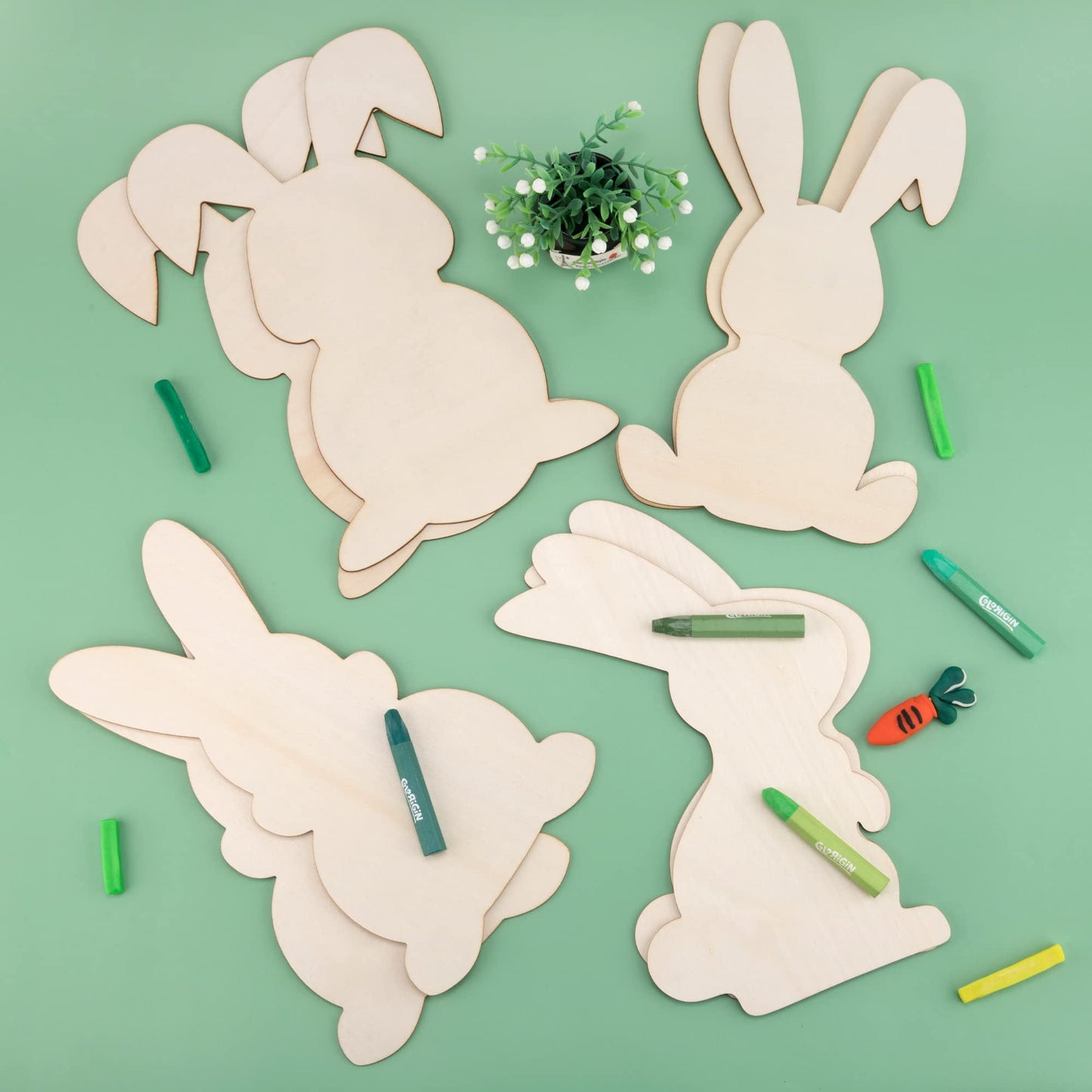 8 Pieces Large Easter Bunny Wood Cutout 8.9 x 5.5 Inch Unfinished Wooden Bunny Slices Wood Rabbit Ornament for Painting Spring Decor Easter Party Crafts DIY, 4 Styles