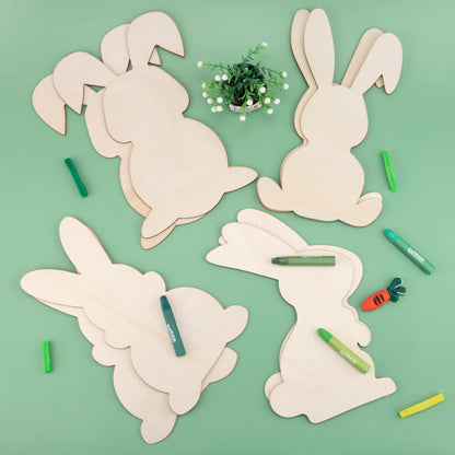 8 Pieces Large Easter Bunny Wood Cutout 8.9 x 5.5 Inch Unfinished Wooden Bunny Slices Wood Rabbit Ornament for Painting Spring Decor Easter Party Crafts DIY, 4 Styles