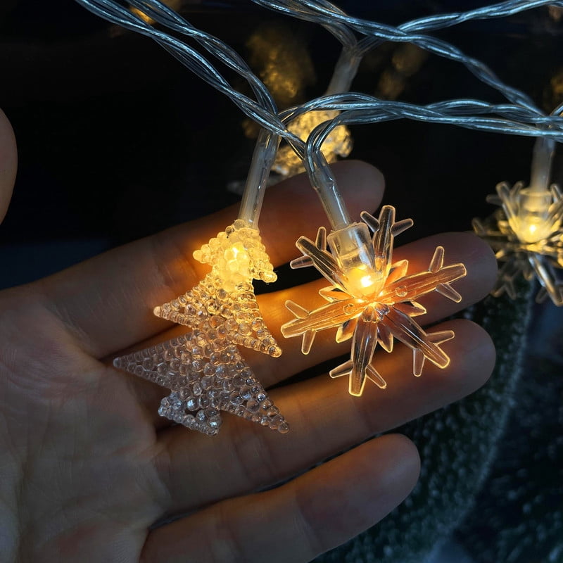 TETOU Christmas Decorations Lights,20 Ft 40 LED Christmas Tree Snowflakes String Lights Battery Operated Fairy Lights for Bedroom Room Party Home Xmas Tree Indoor Outdoor Decorations
