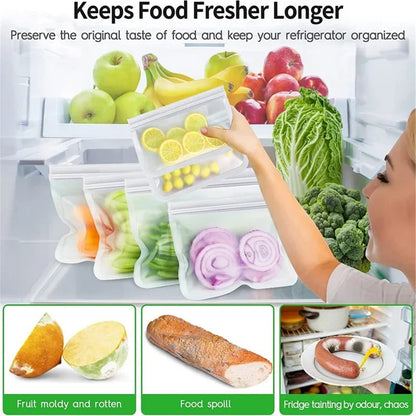 TETOU Reusable Silicone Bag, Leakproof Ziplock Food Storage Bags PEVA Freezer Bags for Sandwich Snack Vegetable Meat Cheese Lunch Kitchen Marinate Food Travel