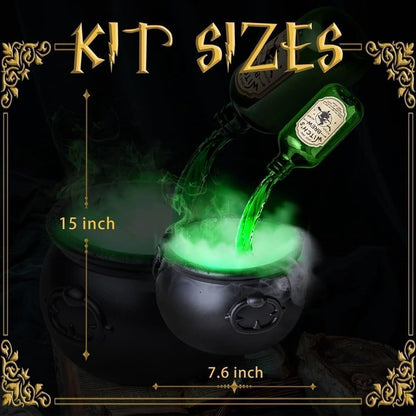 TETOU Halloween Decorations Indoor,DIY Floating Potion Set with Witches Cauldron and Mist Maker,Spooky Black Plastic Cauldron with Skeleton for Halloween Party Home Room Mantel Table Indoor Decor