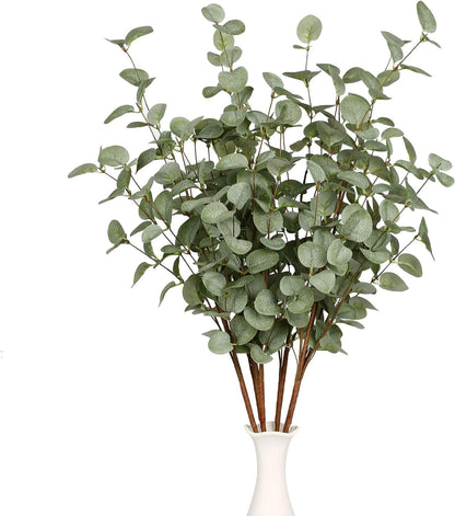 TETOU 6 Pcs 27" Artificial Eucalyptus Stems, Eucalyptus Leaf Greenery Stems Fake Plants Floral for Vase Filler Home Party Wedding Indoor Decoration