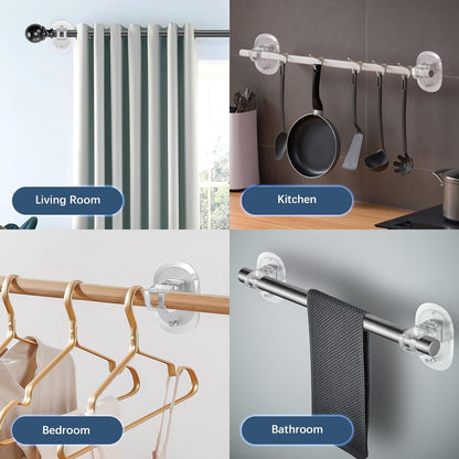 TETOU 2Pcs No Drill Curtain Rod Brackets, Self Adhesive Curtain Rod Holder, Rod Hooks Nail Free Curtain Hangers for Bathroom Bedroom Livingroom Kitchen Apartment - Transparent