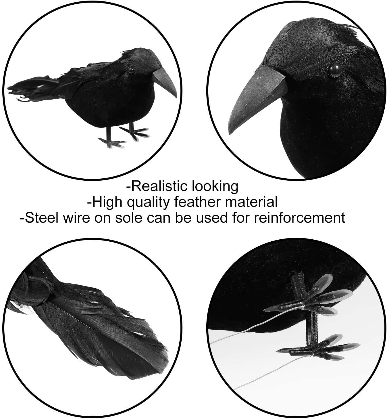 TETOU 6pcs Halloween Black Feathered Foam Crows Realistic Bird Halloween Ravens Decor Props