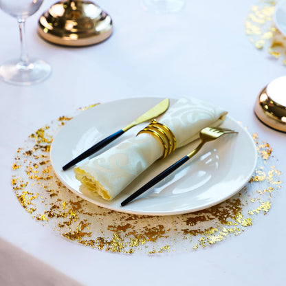TETOU 12Pcs Disposable Gold Placemats, 13" Gold Foil Mesh Pressed Fall Table Mates Gold Doilies for Dining Table Wedding Birthday Party Holiday Home Decor