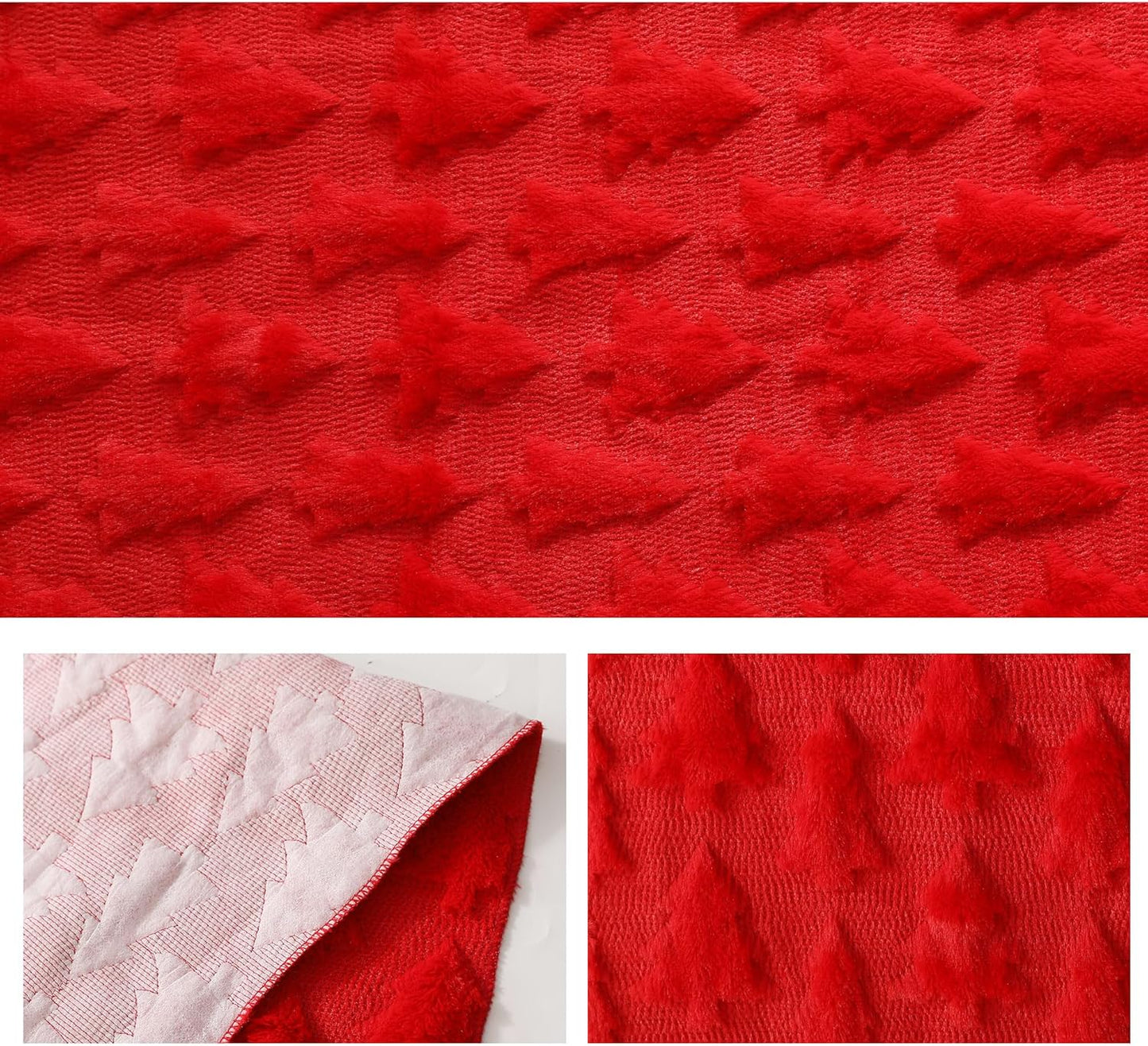 TETOU Christmas Tree Jacquard Table Runner 13x72 Inch Soft Plush Faux Fur Table Decoration for Christmas Home Party - Red