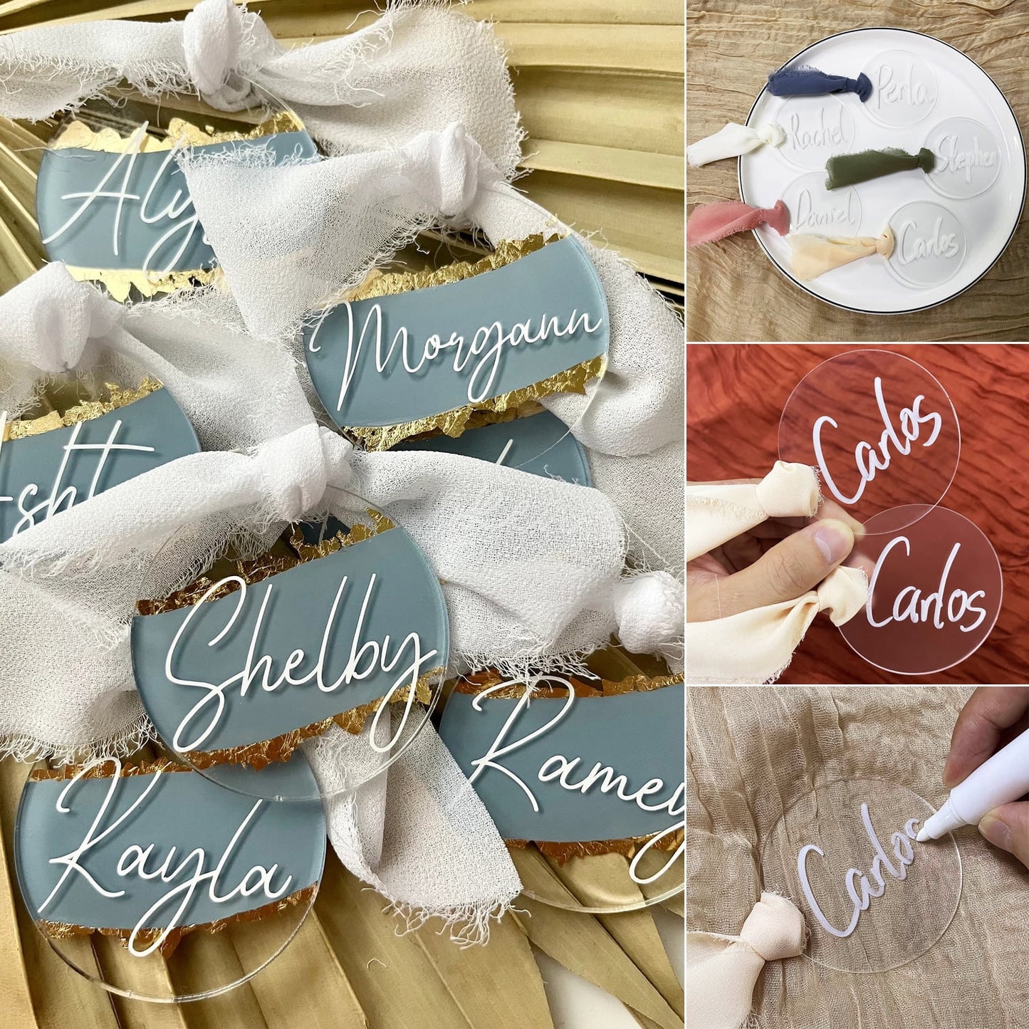 50Pcs Round Acrylic Place Card for Wedding Clear Acrylic DIY Table Seating Cards Wedding Supplies with Ribbon
