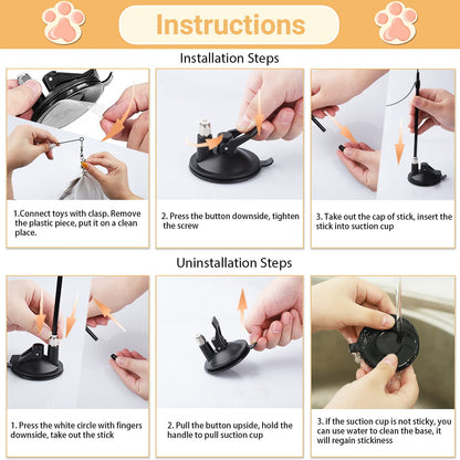TETOU Simulation Bird Interactive Cat Stick Toy with Suction Cup Funny Feather for Kitty Play Chase Exercise Cat Toy Supplies