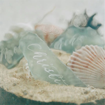 TETOU Blank Irregular Shaped Pieces Sea Glass Place Cards DIY Name Cards for Beach Wedding, Banquets Dinner Party Events Decoration