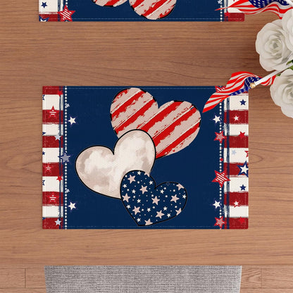 TETOU Heart Stripe Stars 4th of July Placemats,12x18 Inch Set of 4 Memorial Day Independence Day Patriotic America Cloth Table Decoration Home Kitchen Dining Indoor Holiday Farmhouse Decor