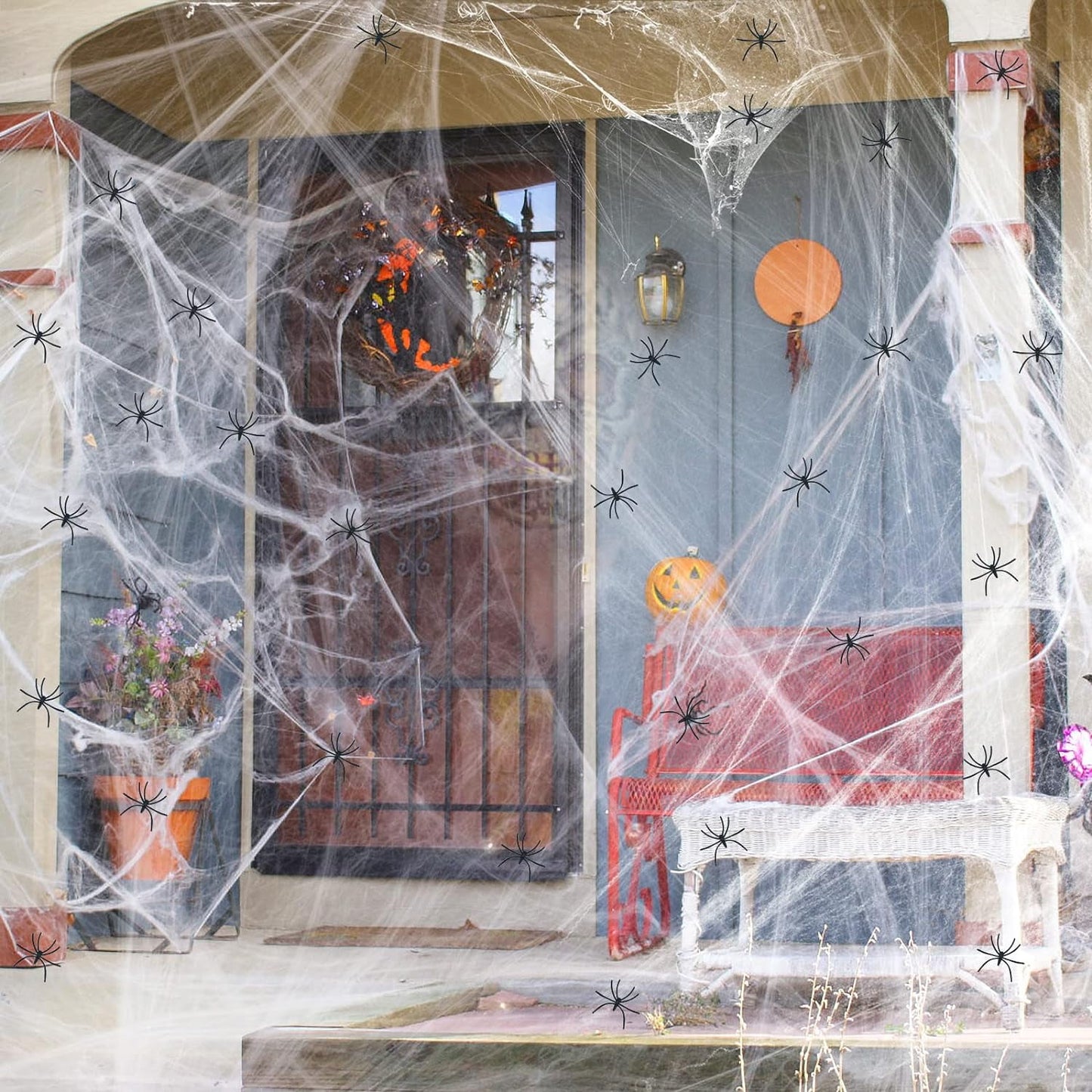 TETOU Spider Webs Hallowe'en Decorations Bonus, 300g Super Stretch Cobwebs for Hallowe'en Indoor and Outdoor Party Supplies - White