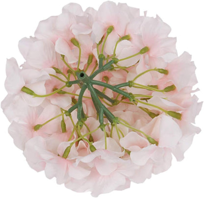 TETOU 10Pcs Silk Hydrangea Heads, Artificial Flowers Heads Fake Flower with Stems for Home Wedding Family Party Decoration - Baby Pink