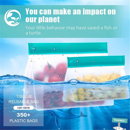 TETOU Stand Up Reusable Silicone Bag, Leakproof Ziplock Food Storage Bags PEVA Freezer Bags for Sandwich Snack Vegetable Meat Cheese Lunch Marinate Food Travel