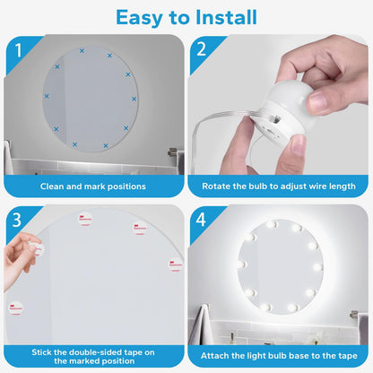 TETOU 10 LED Vanity Lights for Mirror 10 Level Brightness Adjustable USB Cable Makeup Dressing Room Bathroom Dimmable Light Bulbs