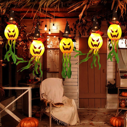 TETOU Halloween Decorations Outdoor Hanging Lights, Glowing Pumpkin Witch Hat Led Scary Light for Indoor Outside Party Tree Garden Porch Hallowe'en Decoration