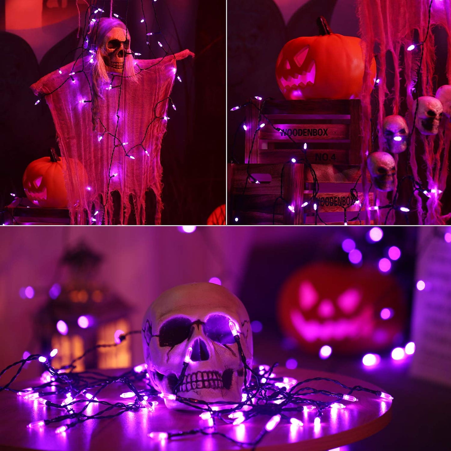 TETOU Halloween Lights, 33ft 100 LED Battery Halloween Lights, 8 Modes String Lights with Timer, Indoor Outdoor Waterproof mini Lights String for Halloween Bedroom Patio Decor - Purple