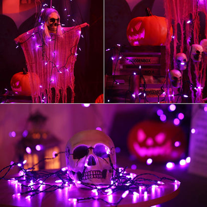 TETOU Halloween Lights, 33ft 100 LED Battery Halloween Lights, 8 Modes String Lights with Timer, Indoor Outdoor Waterproof mini Lights String for Halloween Bedroom Patio Decor - Purple