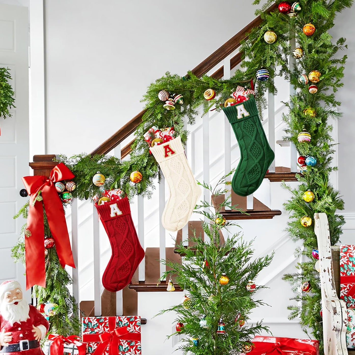 TETOU Christmas Stockings with Initials Letter 18" Stockings for Christmas Decoration - White A