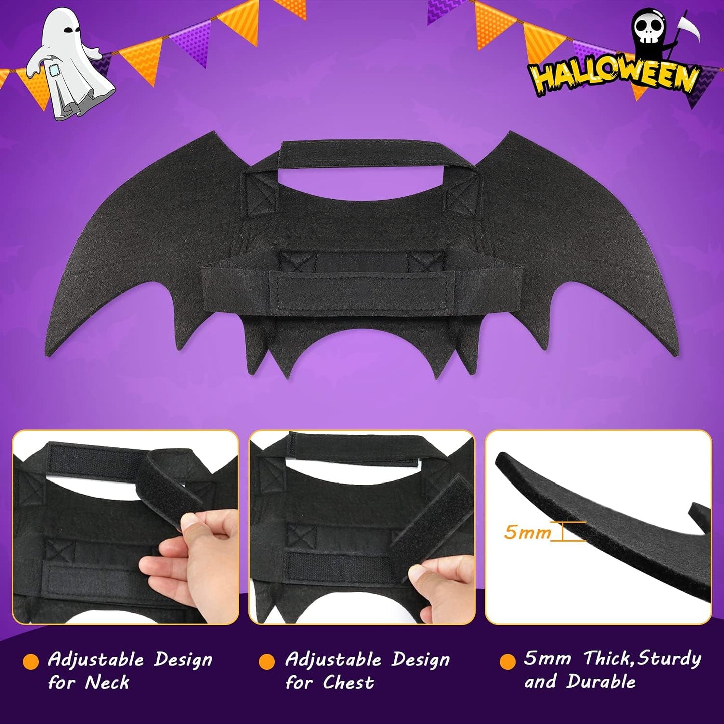TETOU Dog Bat Costume, Hallowe'en Pet Costume Bat Fairy Wings Cosplay Dog Cat Costume for Hallowe'en Party