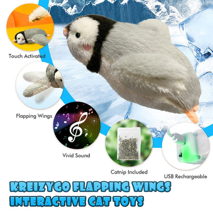TETOU Cat Toys Flapping Bird Rechargeable Touch Activated Toy Interactive Kitten Exercise Toy Cat Kicker Catnip Toys (No Flying)