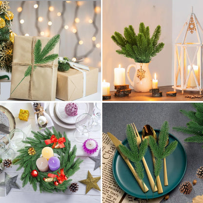 TETOU 50pcs Christmas Artificial Norfolk Pine Branches Green Cedar Sprigs Needle Garland DIY Wreath Home Decor