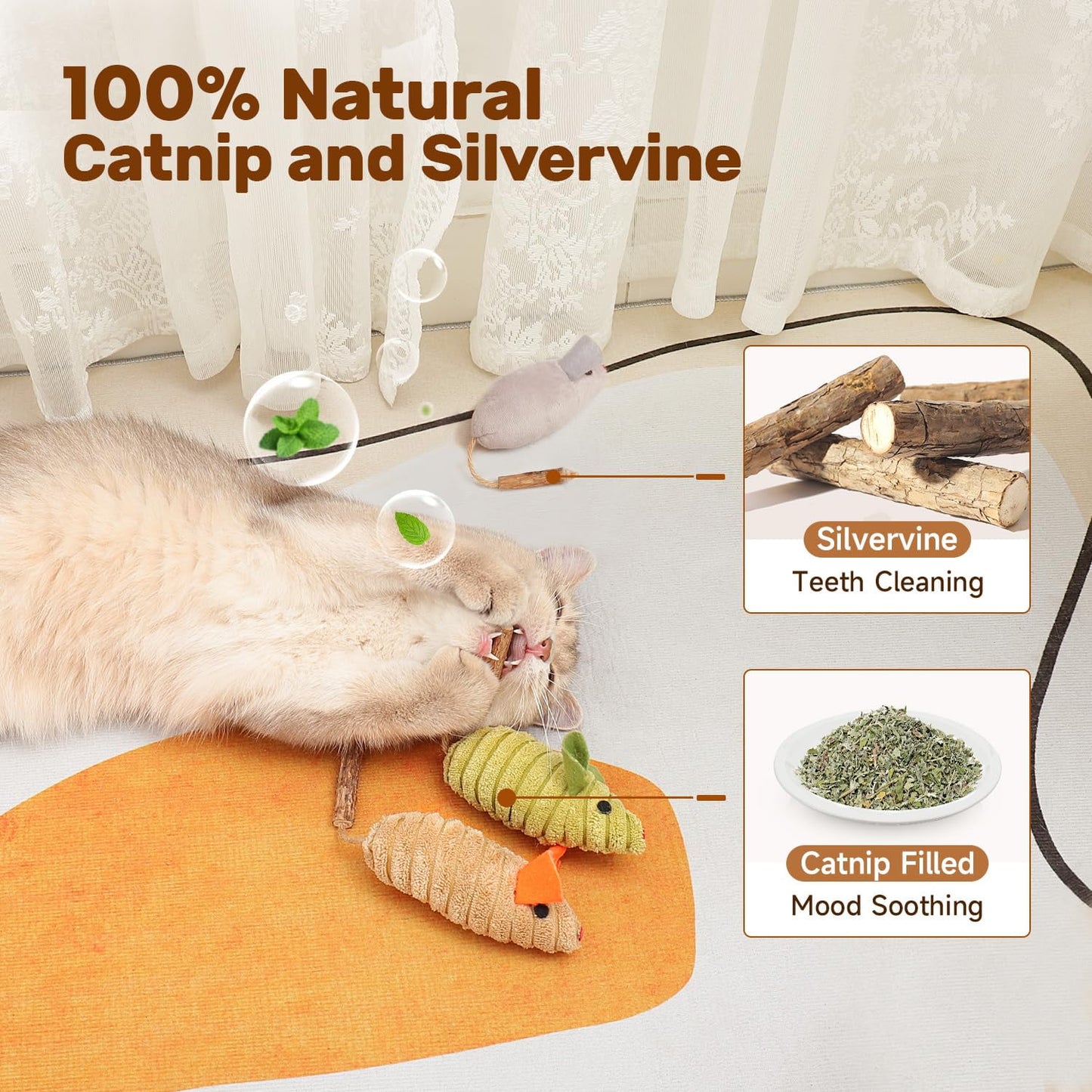 TETOU 3pcs Cat Toys Plush Mice Interactive Catnip Silvervine Animals Toys for Indoor Kitten Cat Chew Exercise Toys