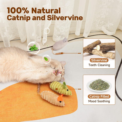 TETOU 3pcs Cat Toys Plush Mice Interactive Catnip Silvervine Animals Toys for Indoor Kitten Cat Chew Exercise Toys