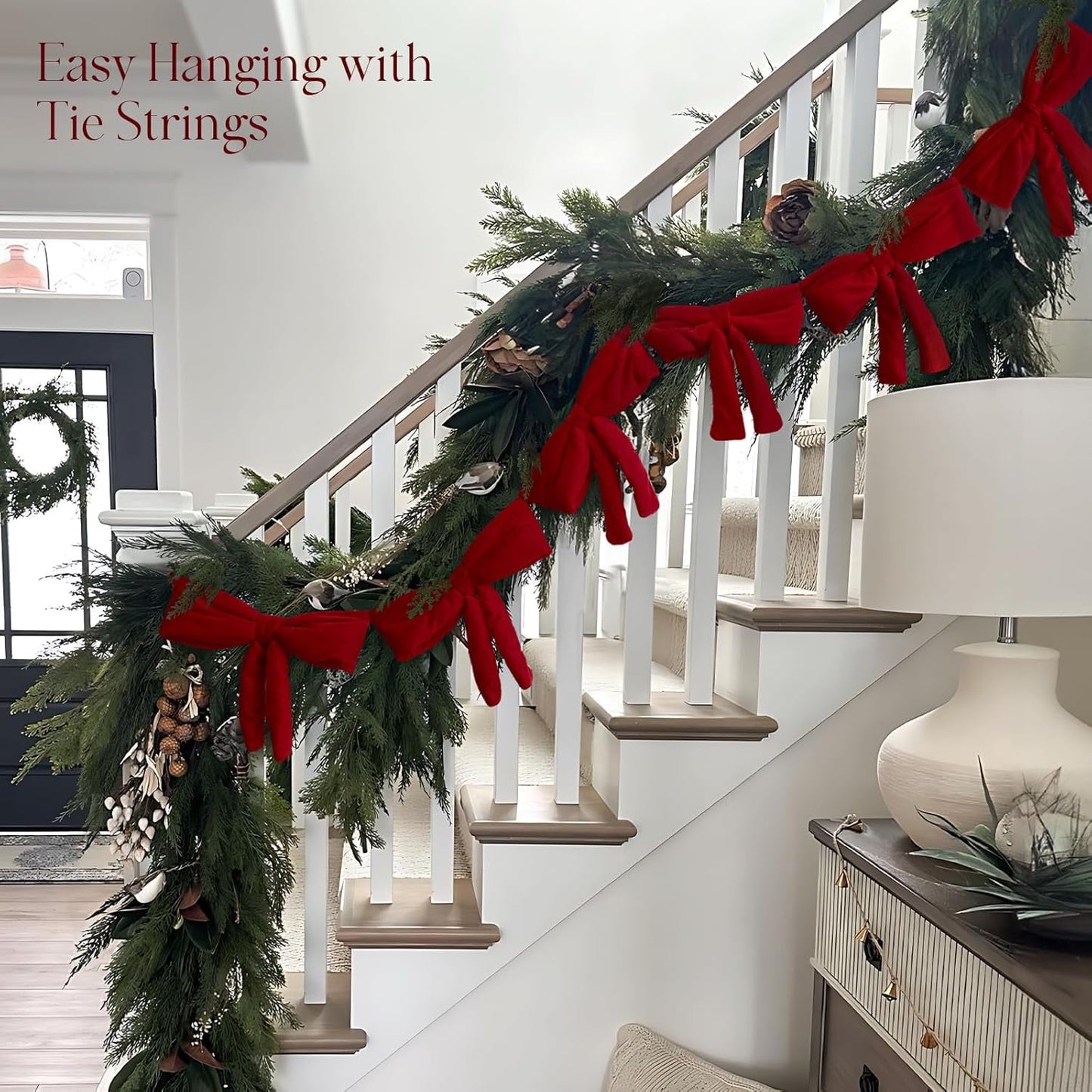TETOU 6 Ft Christmas Bow Garland ,Red Velvet Bow Garland Banner for Christmas Tree Mantel Fireplace Shelf Cabinet Stand Door Window Frame Home Porch Indoor Holiday Valentines Decoration