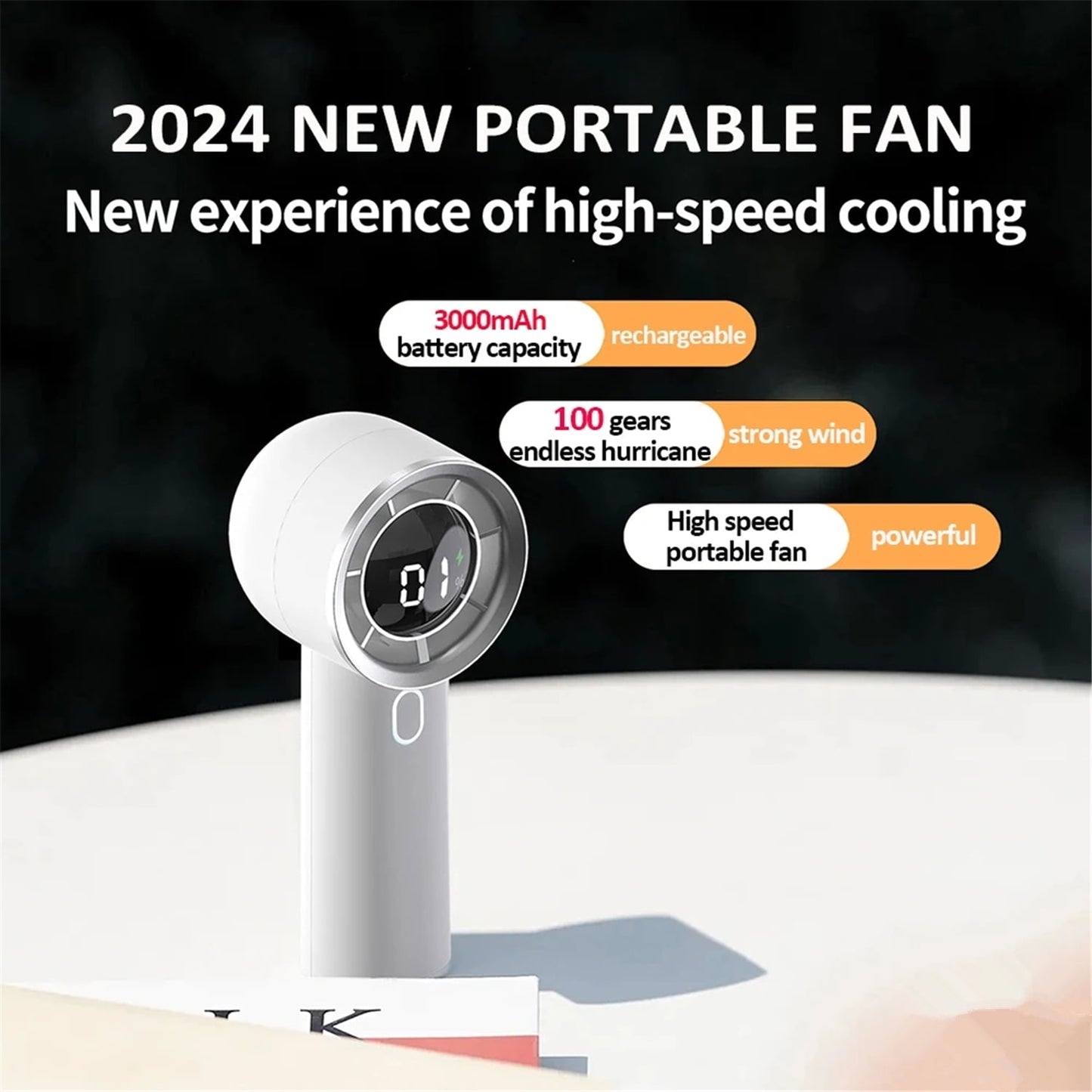 TETOU Portable Handheld Fan 3000mAh USB Rechargeable LED Digital Power Display Mini Personal Fan for Indoor Outdoor Office Travel