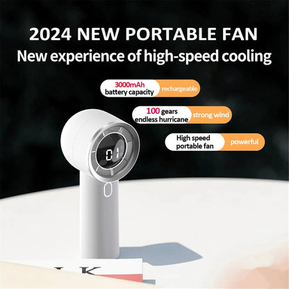 TETOU Portable Handheld Fan 3000mAh USB Rechargeable LED Digital Power Display Mini Personal Fan for Indoor Outdoor Office Travel