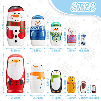 TETOU 5 Layer Christmas Nesting Dolls Wooden Snowman Matryoshka Doll Toy for Birthday Party Gift Christmas Decoration
