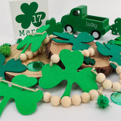 TETOU 4.5ft St. Patrick Day Garland Felt Shamrock Banner with Wooden Beads Fireplace Wall Shelf Home St Patricks Day Decorations
