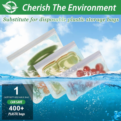 TETOU Reusable Gallon Freezer Bags 6pcs 11*10.6in Silicone Food Storage Leakproof Bags for Meat Fruit Vegetable Lunch Travel Storage Bags