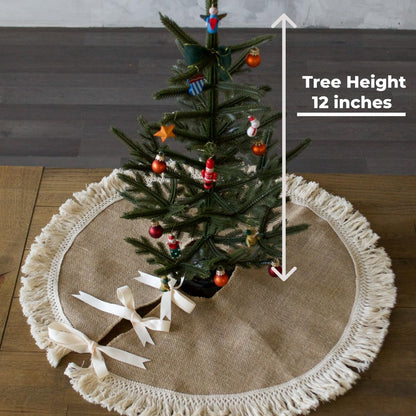 TETOU 36 Inch Christmas Tree Skirt,Linen Burlap with Tassels Fringe Trim Boho Farmhouse Rustic Christmas Tree Skirt Collar Decoration for Xmas Winter Home Holiday Indoor Outdoor Seasonal Decors