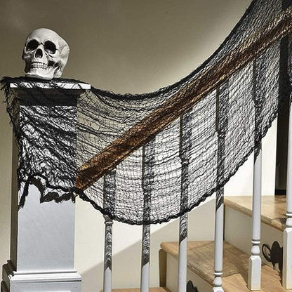 TETOU 5 Packs 30×72inch Black Creepy Cloth Halloween Decorations,Creepy Spooky Fabric Cloth for Halloween Party Gothic Haunted House Props Indoor Outdoor Decor