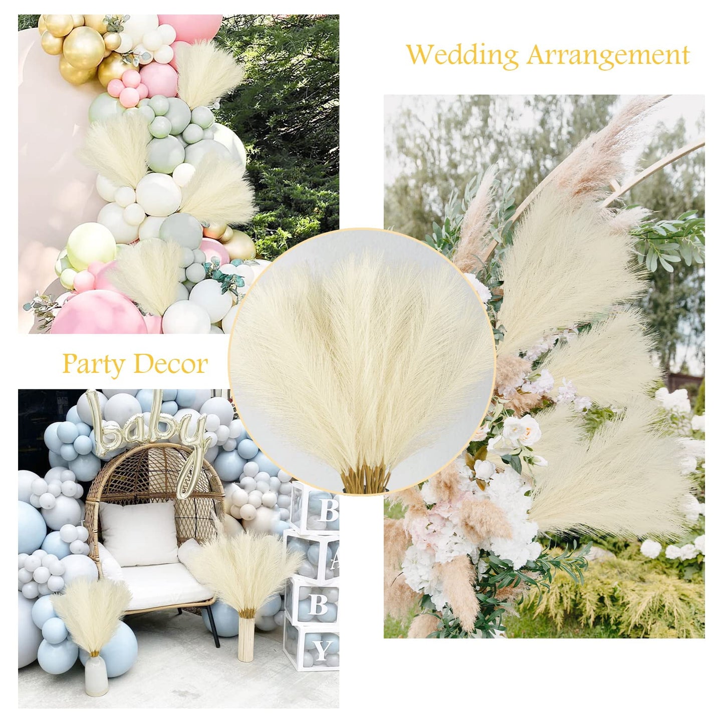 TETOU 50pcs Faux Pampas Grass 21.65" Short Vase Filler Flower Arrangement Home Wedding Boho Decor